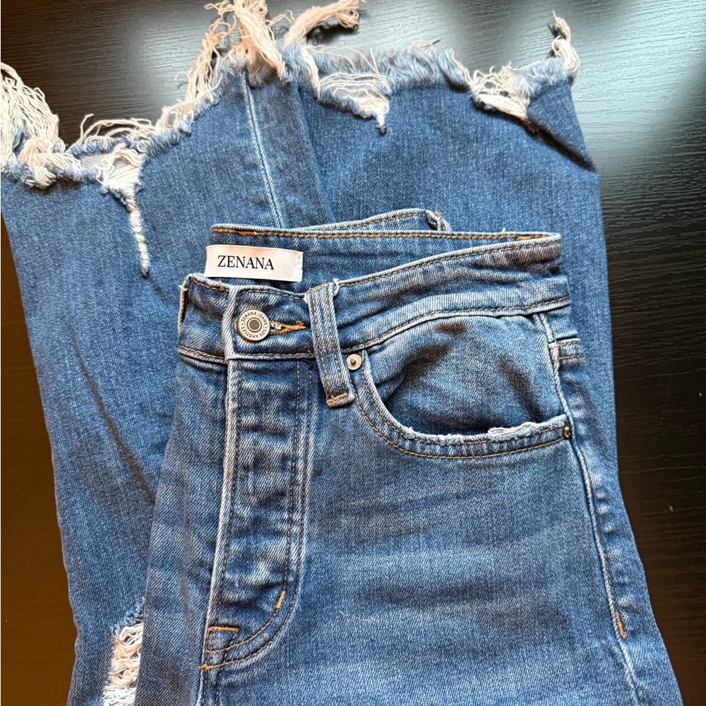 Zenana Distressed Straight Leg Jeans High Rise Raw Hem Size 26 - Picture 12 of 12
